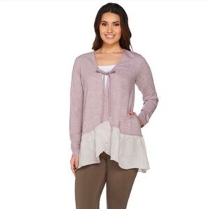 LOGO Lounge Light Pink Tie Front Crinkle Hem Long Sleeve Cardigan QVC Size 1X